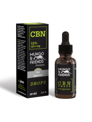 CBN Drops bottle with matchbox-style box from Mungo & Friends, full-spectrum hemp extract, 10 ml